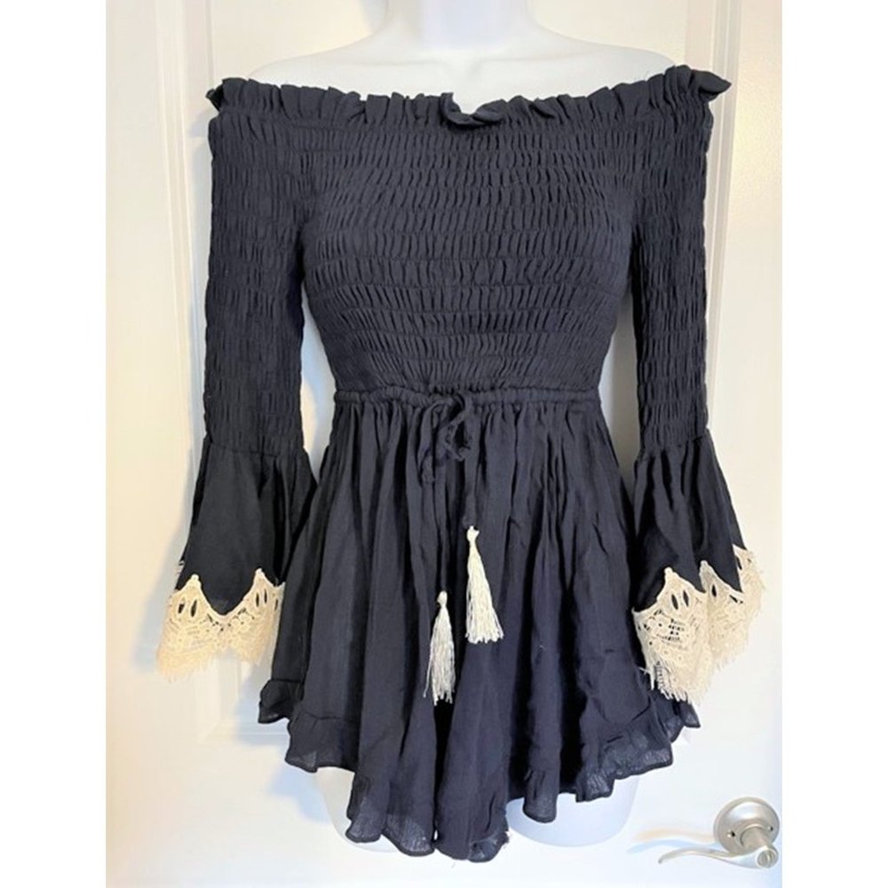 Dark Navy Bell Sleeve Romper